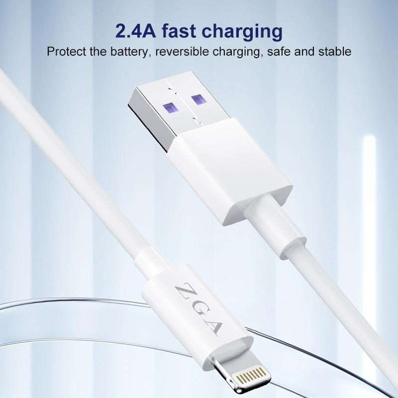 ZGA CB02 2.4A USB to 8 Pin Charging Data Cable, Length:1m(White)