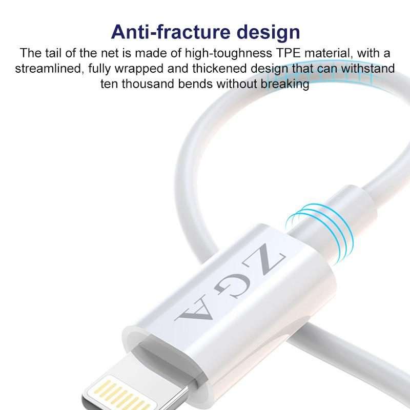 ZGA CB02 2.4A USB to 8 Pin Charging Data Cable, Length:1m(White)
