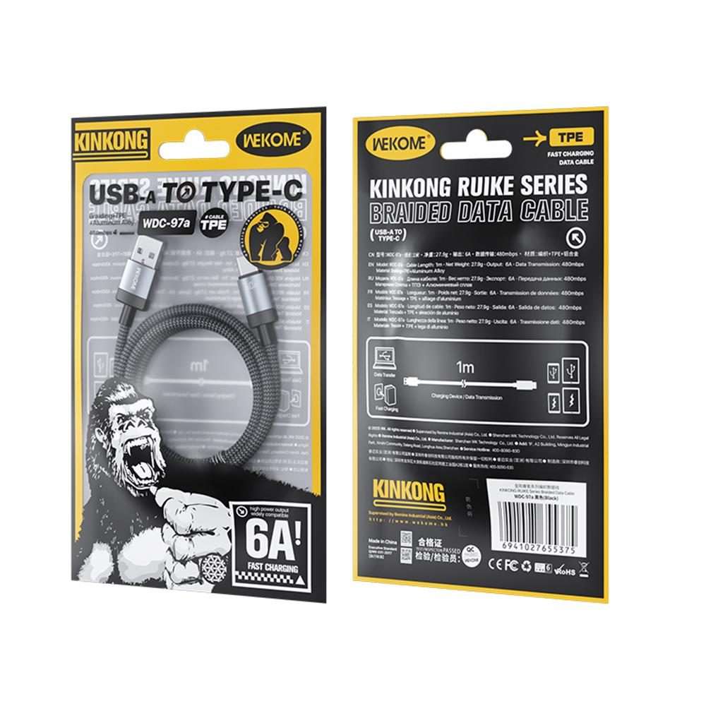 WK WDC-97 Kingkong Ruike Series Braided Charging Data Cable, USB to USB-C / Type-C Por ... (Black)