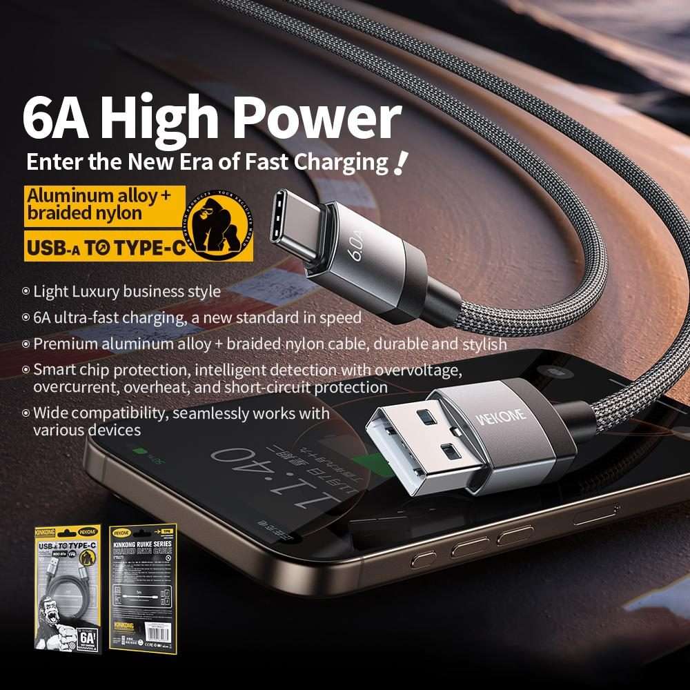 WK WDC-97 Kingkong Ruike Series Braided Charging Data Cable, USB to USB-C / Type-C Por ... (Black)