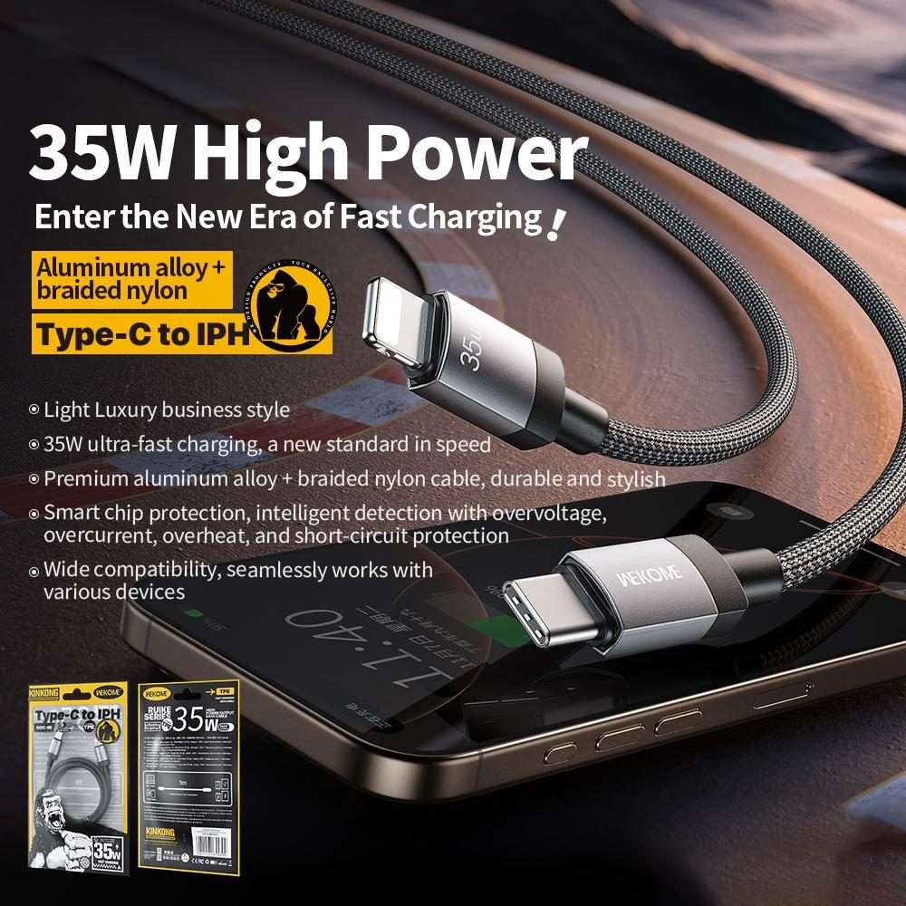 WK WDC-99 Kingkong Ruike Series 35W USB-C / Type-C to 8 Pin Braided Charging Data Cabl ... (Black)
