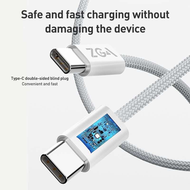 ZGA CB06 60W Type-C to Type-C Fast Charging Braided Data Cable, Length: 1m(White)