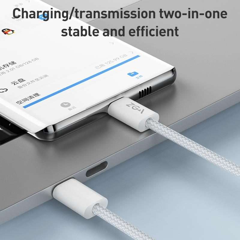 ZGA CB06 60W Type-C to Type-C Fast Charging Braided Data Cable, Length: 1m(White)
