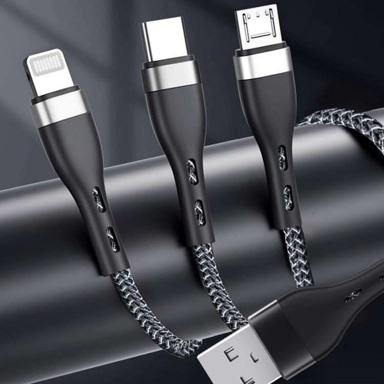 ZGA CB08 5A 3 in 1 USB Fast Charging Braided Data Cable, Length: 1.2m(Black)