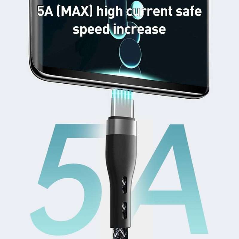 ZGA CB08 5A 3 in 1 USB Fast Charging Braided Data Cable, Length: 1.2m(Black)