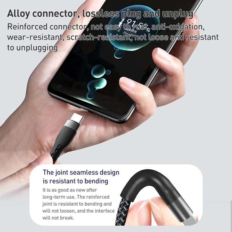 ZGA CB08 5A 3 in 1 USB Fast Charging Braided Data Cable, Length: 1.2m(Black)