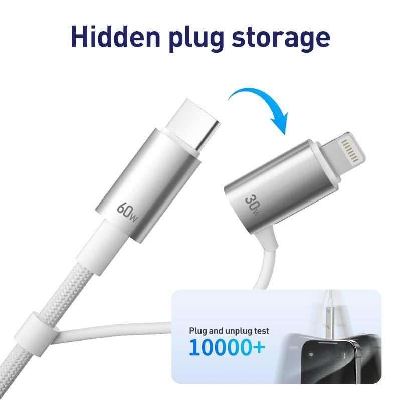 ZGA CB10 60W USB/Type-C to 8 Pin/Type-C 4 in 1 Fast Charging Data Cable, Length: 1.2m(White)
