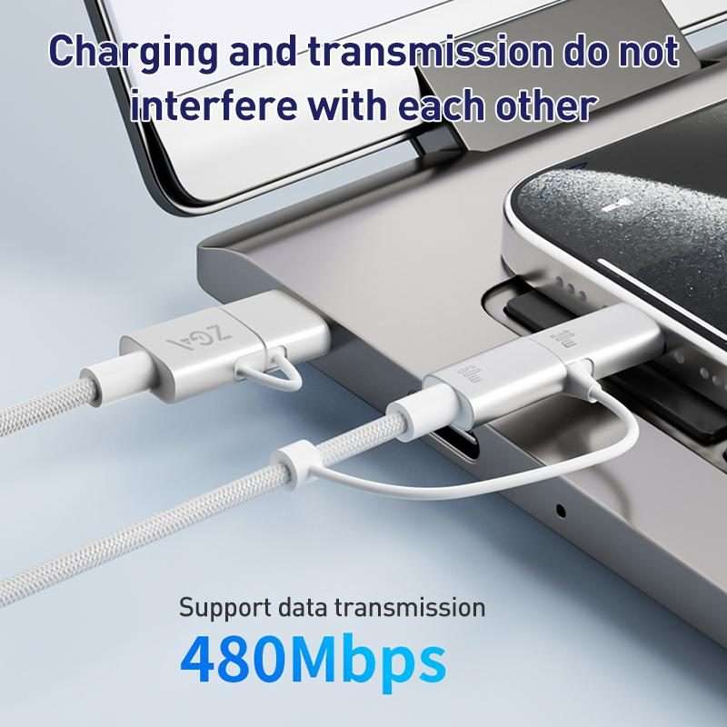 ZGA CB10 60W USB/Type-C to 8 Pin/Type-C 4 in 1 Fast Charging Data Cable, Length: 1.2m(White)