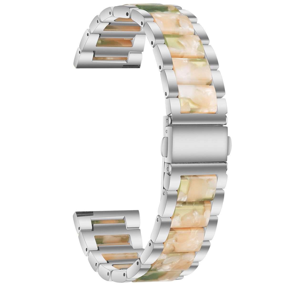 22mm xDfind Three Beads Metal Resin Watch Band(Silver Green)