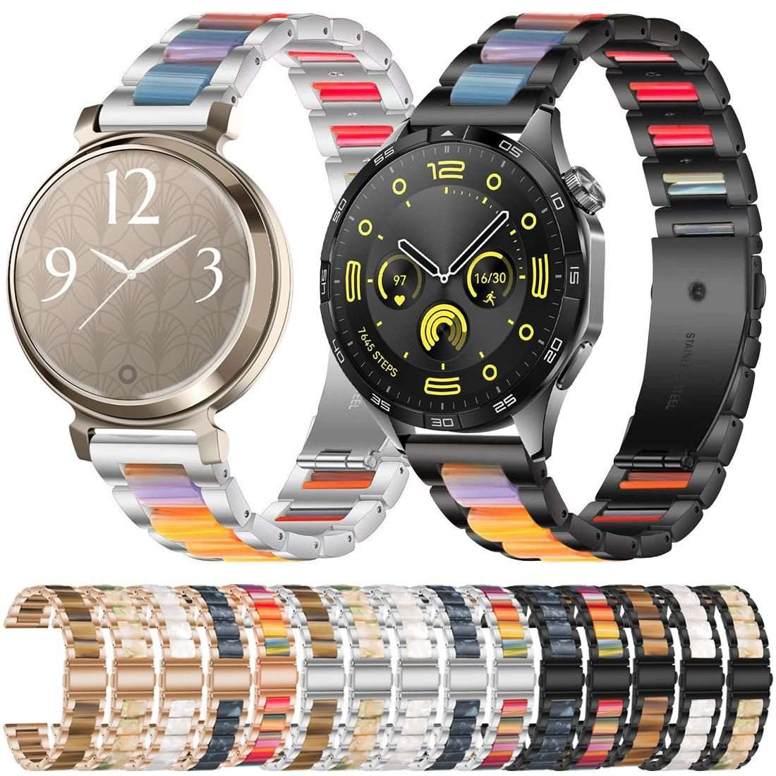 22mm xDfind Three Beads Metal Resin Watch Band(Silver Green)