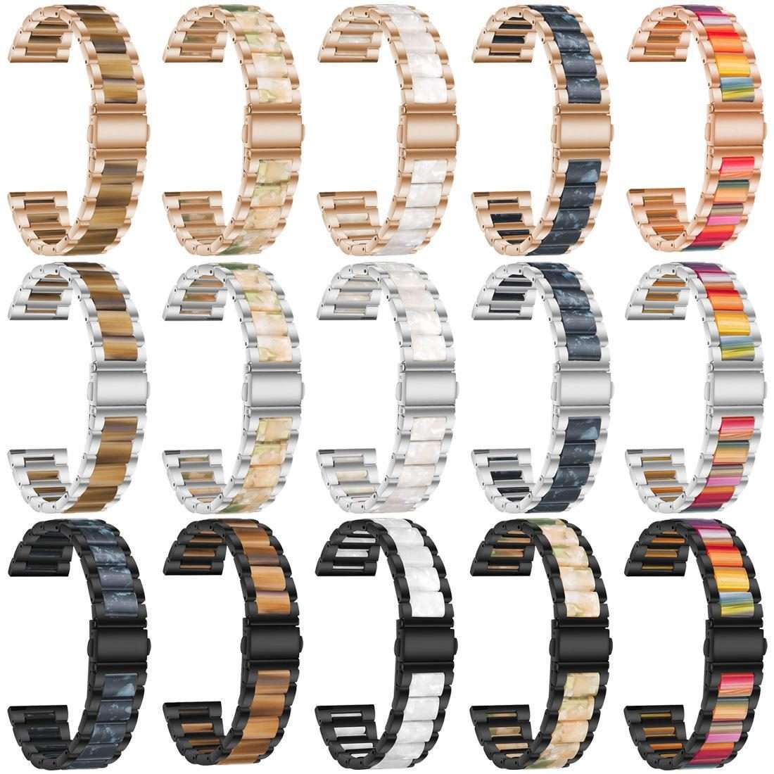 22mm xDfind Three Beads Metal Resin Watch Band(Silver Green)