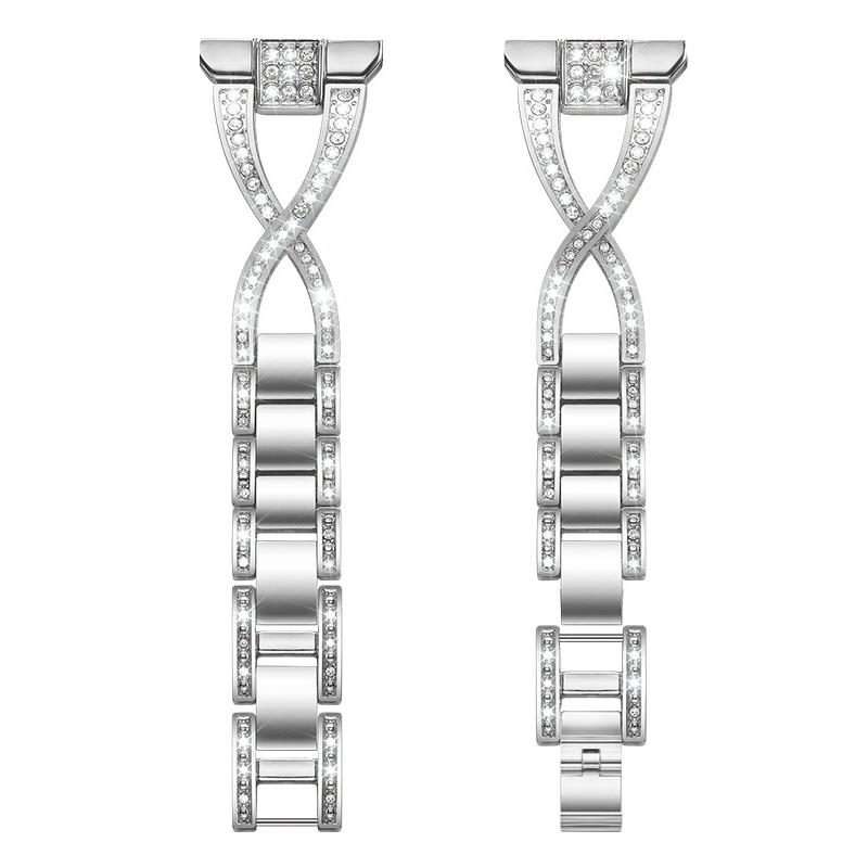 22mm xDfind X-Shaped Single Row Diamond Metal Watch Band(Silver)