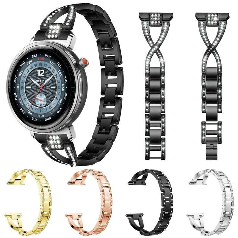 22mm xDfind X-Shaped Single Row Diamond Metal Watch Band(Silver)