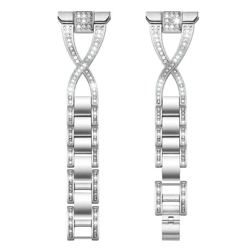 18mm xDfind X-Shaped Single Row Diamond Metal Watch Band(Silver)