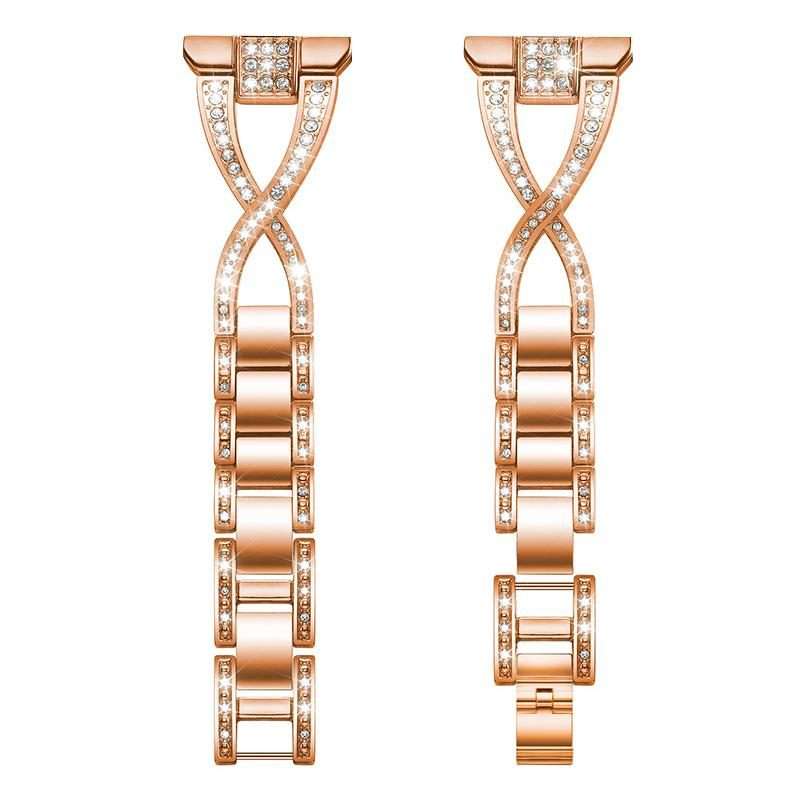 18mm xDfind X-Shaped Single Row Diamond Metal Watch Band(Rose Gold)