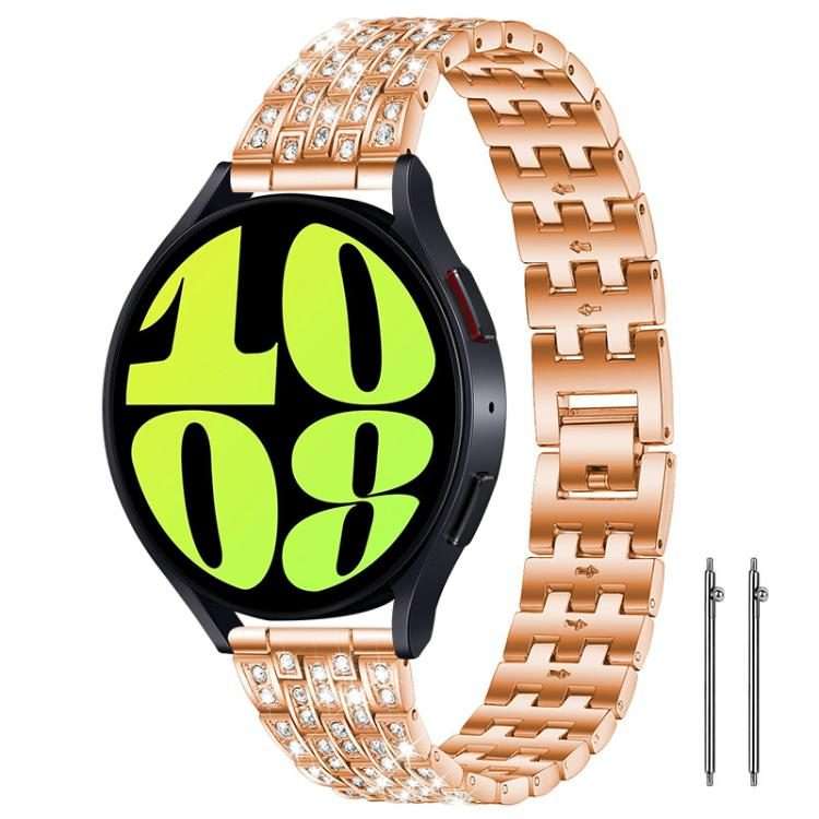 20mm xDfind Five Beads Full Diamond Metal Watch Band(Rose Gold)