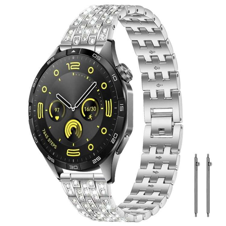 22mm xDfind Five Beads Full Diamond Metal Watch Band(Silver)