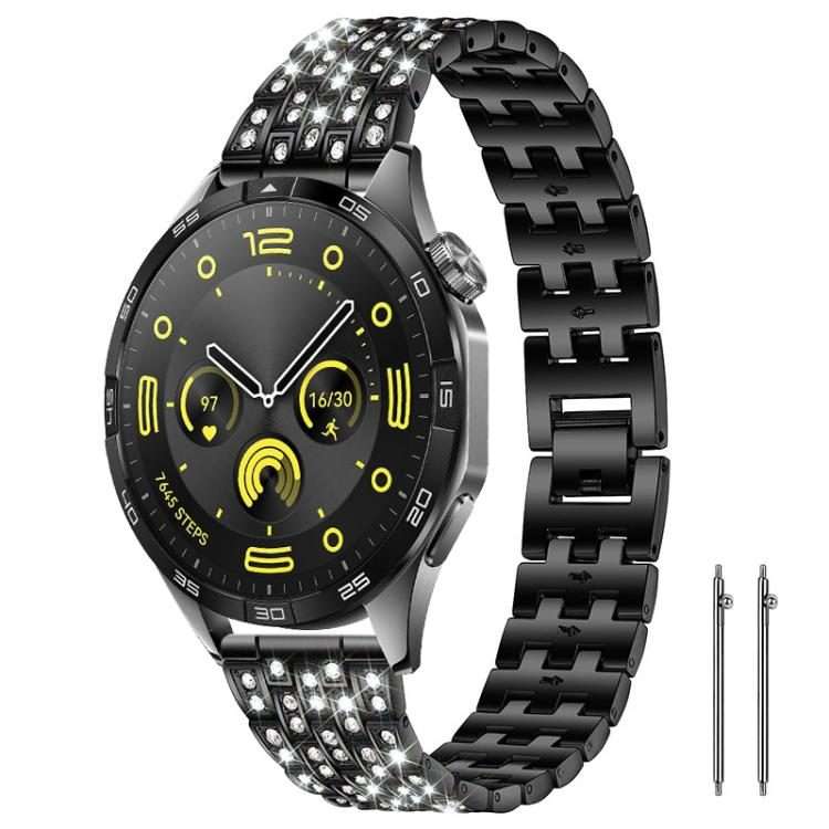 22mm xDfind Five Beads Full Diamond Metal Watch Band(Black)