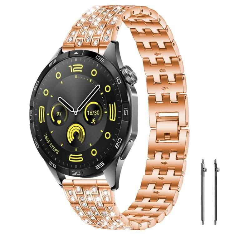 22mm xDfind Five Beads Full Diamond Metal Watch Band(Rose Gold)