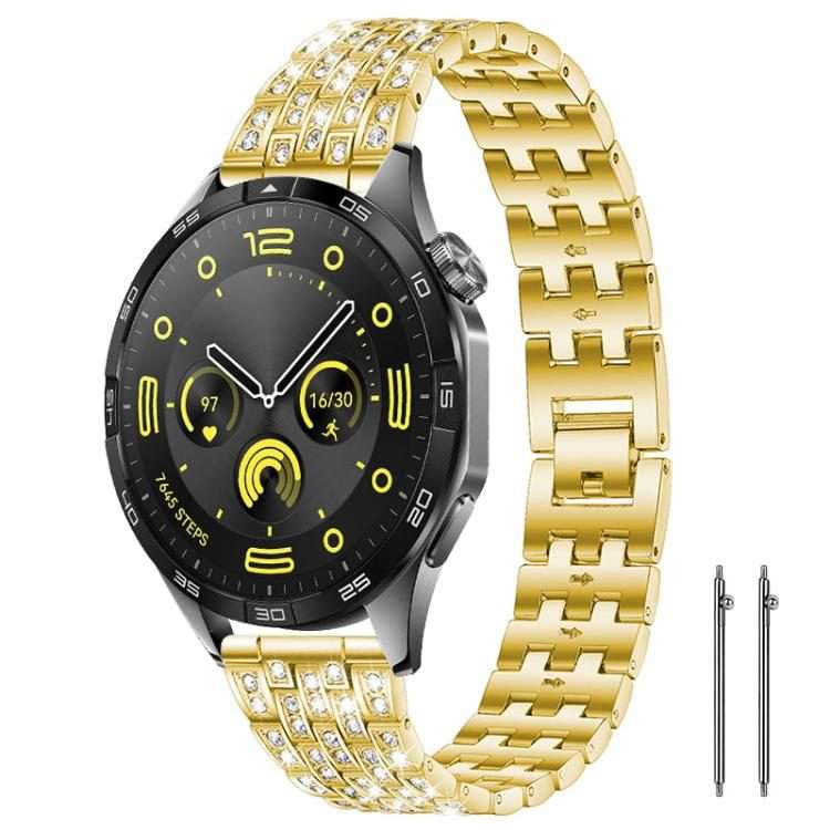 22mm xDfind Five Beads Full Diamond Metal Watch Band(Gold)