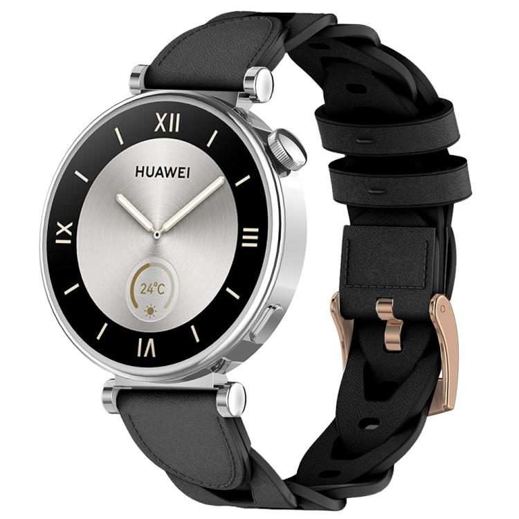 18mm Rose Gold Buckle Twist Leather Watch Band(Black)