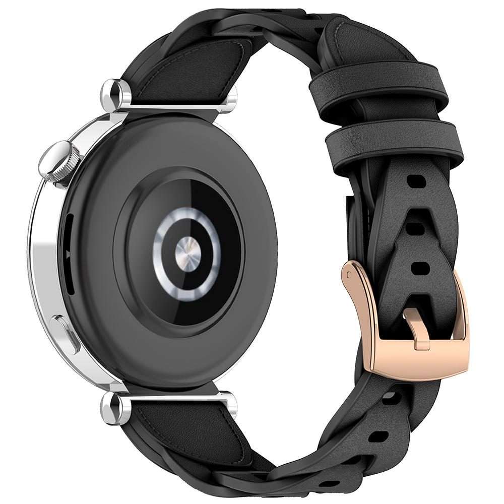 18mm Rose Gold Buckle Twist Leather Watch Band(Black)