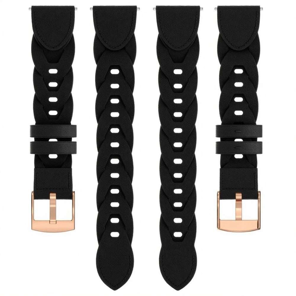 18mm Rose Gold Buckle Twist Leather Watch Band(Black)