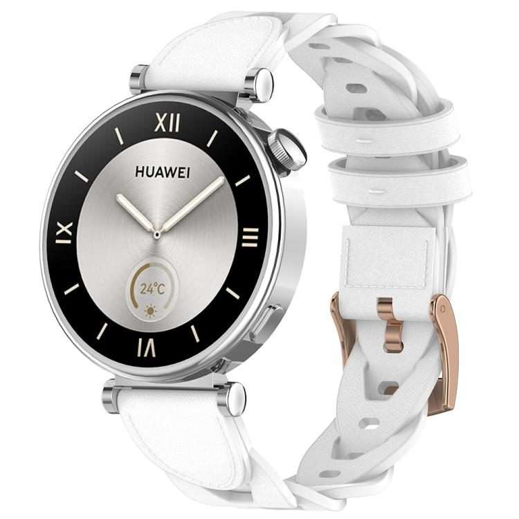 18mm Rose Gold Buckle Twist Leather Watch Band(White)