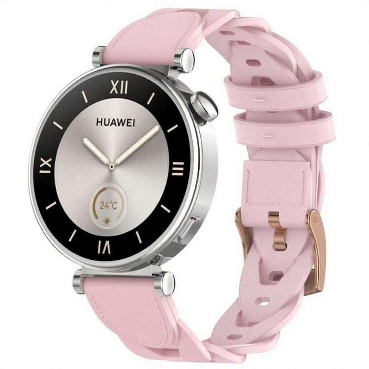 18mm Rose Gold Buckle Twist Leather Watch Band(Pink)