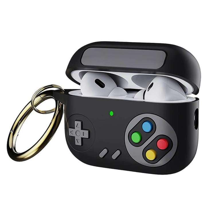 For AirPods 4 Retro Game Console Style Earphone Silicone Protective Case(Black)