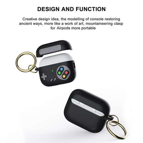 For AirPods Pro 2 Retro Game Console Style Earphone Silicone Protective Case(Black)