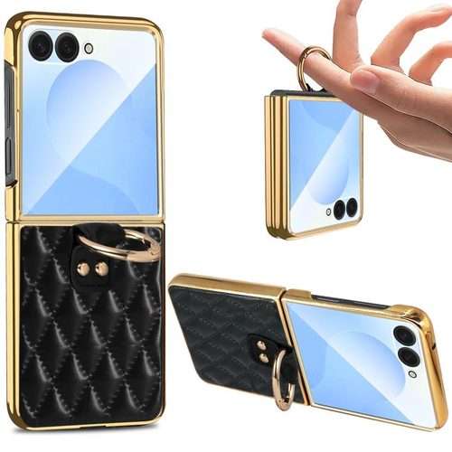 For Samsung Galaxy Z Flip7 VIETAO Diamond Pattern Metal Ring PU Leather Phone Case(Purple)