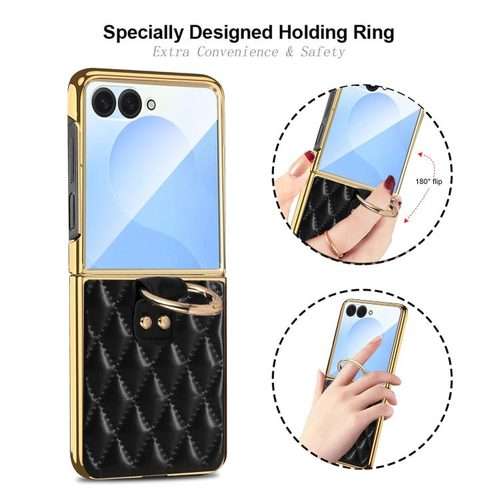 For Samsung Galaxy Z Flip7 VIETAO Diamond Pattern Metal Ring PU Leather Phone Case(Purple)