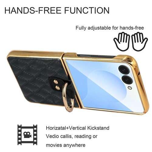 For Samsung Galaxy Z Flip7 VIETAO Diamond Pattern Metal Ring PU Leather Phone Case(Purple)