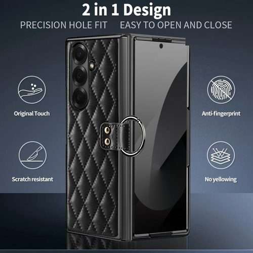 For Samsung Galaxy Z Fold7 VIETAO Diamond Pattern Metal Ring PU Leather Phone Case(Dark Green)