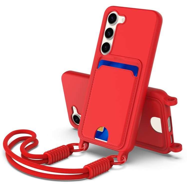 For Samsung Galaxy S23 5G Integrated Card Bag Solid Color Liquid Silicone Phone Case Gen ... (Red)