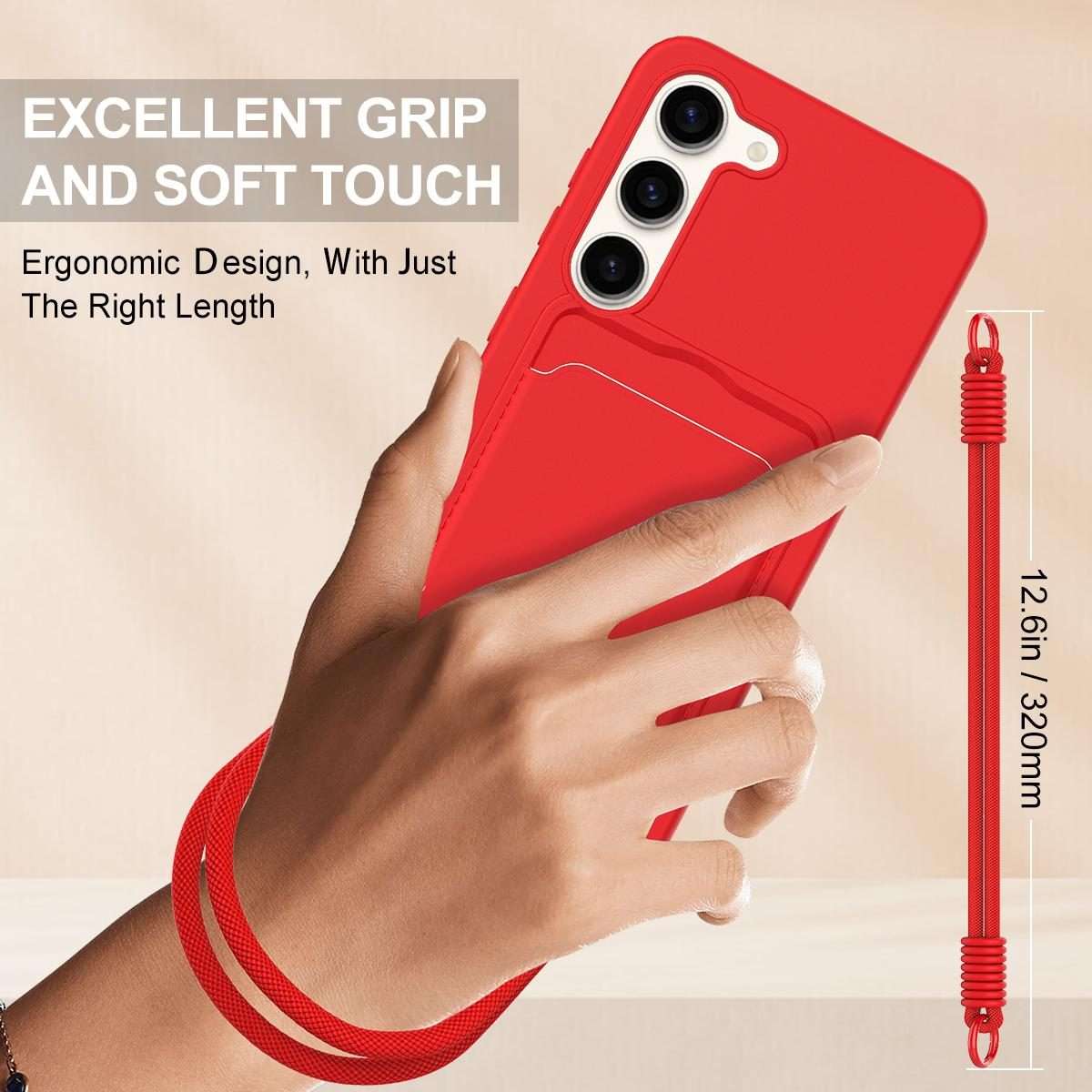 For Samsung Galaxy S23 5G Integrated Card Bag Solid Color Liquid Silicone Phone Case Gen ... (Red)