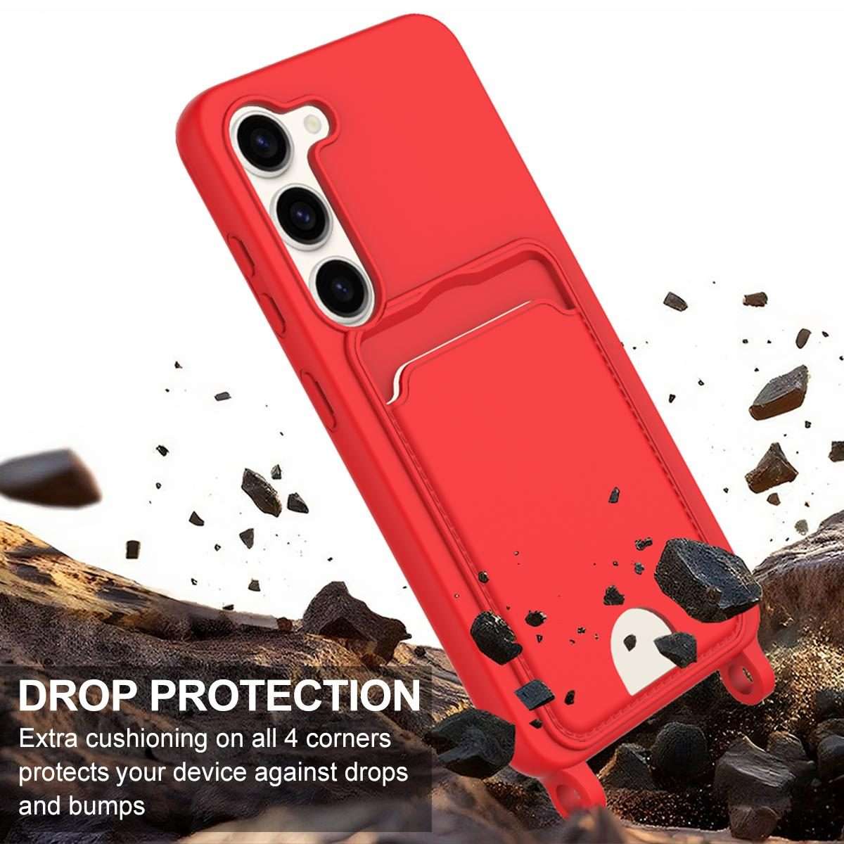 For Samsung Galaxy S23 5G Integrated Card Bag Solid Color Liquid Silicone Phone Case Gen ... (Red)