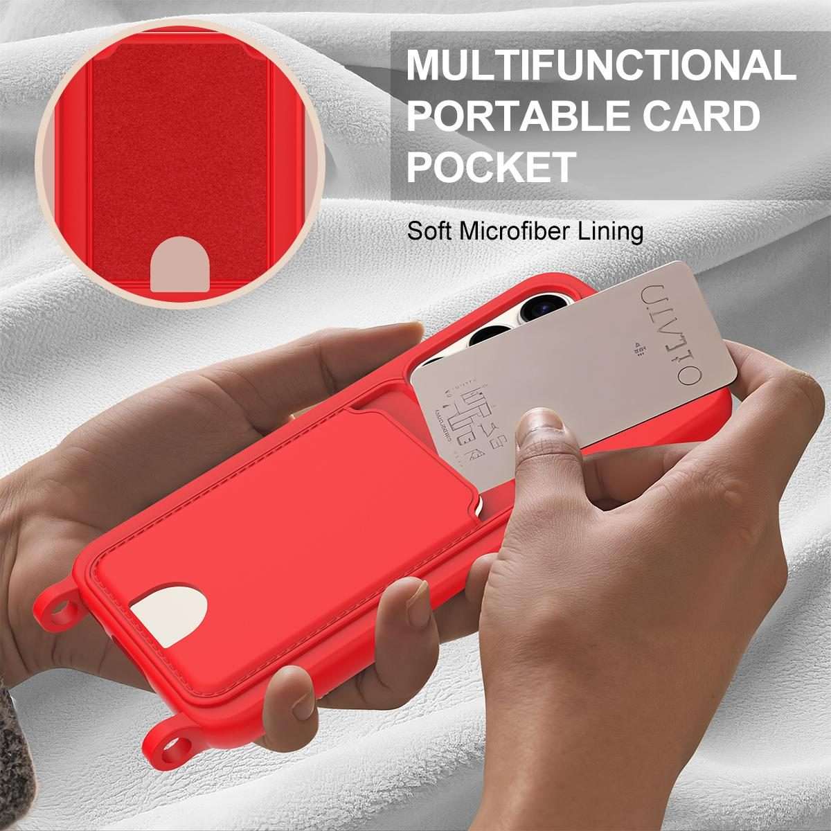 For Samsung Galaxy S23 5G Integrated Card Bag Solid Color Liquid Silicone Phone Case Gen ... (Red)