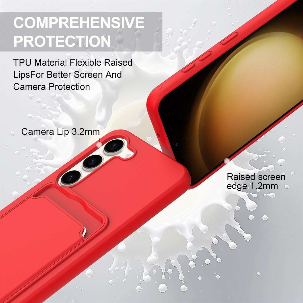 For Samsung Galaxy S23 5G Integrated Card Bag Solid Color Liquid Silicone Phone Case Gen ... (Red)