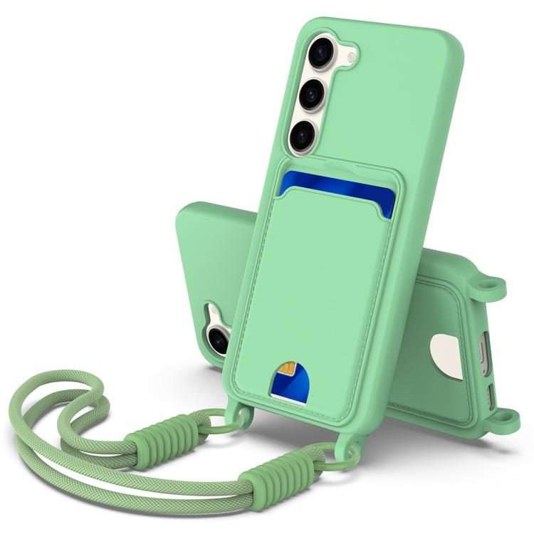 For Samsung Galaxy S23 5G Integrated Card Bag Solid Color Liquid Silicone Phone Case G ... (Green)
