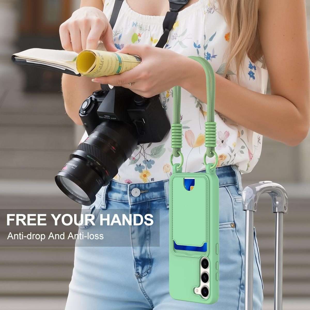 For Samsung Galaxy S23 5G Integrated Card Bag Solid Color Liquid Silicone Phone Case G ... (Green)