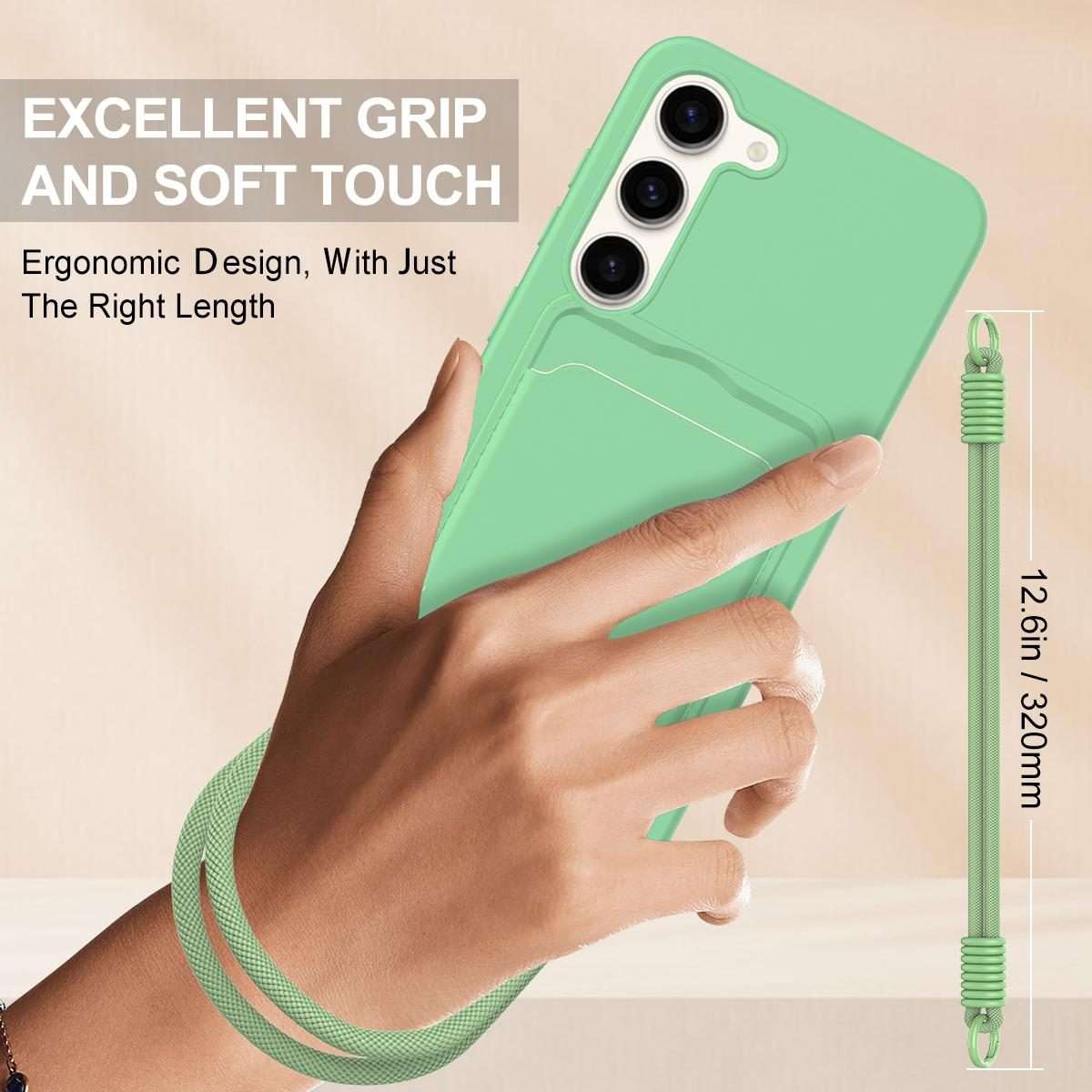 For Samsung Galaxy S23 5G Integrated Card Bag Solid Color Liquid Silicone Phone Case G ... (Green)