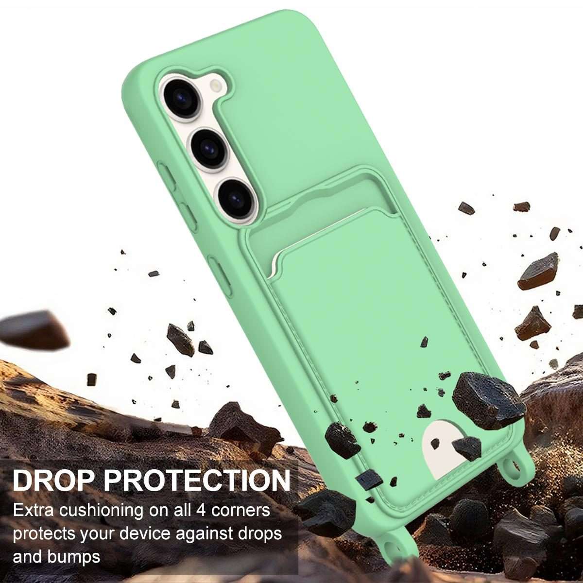 For Samsung Galaxy S23 5G Integrated Card Bag Solid Color Liquid Silicone Phone Case G ... (Green)
