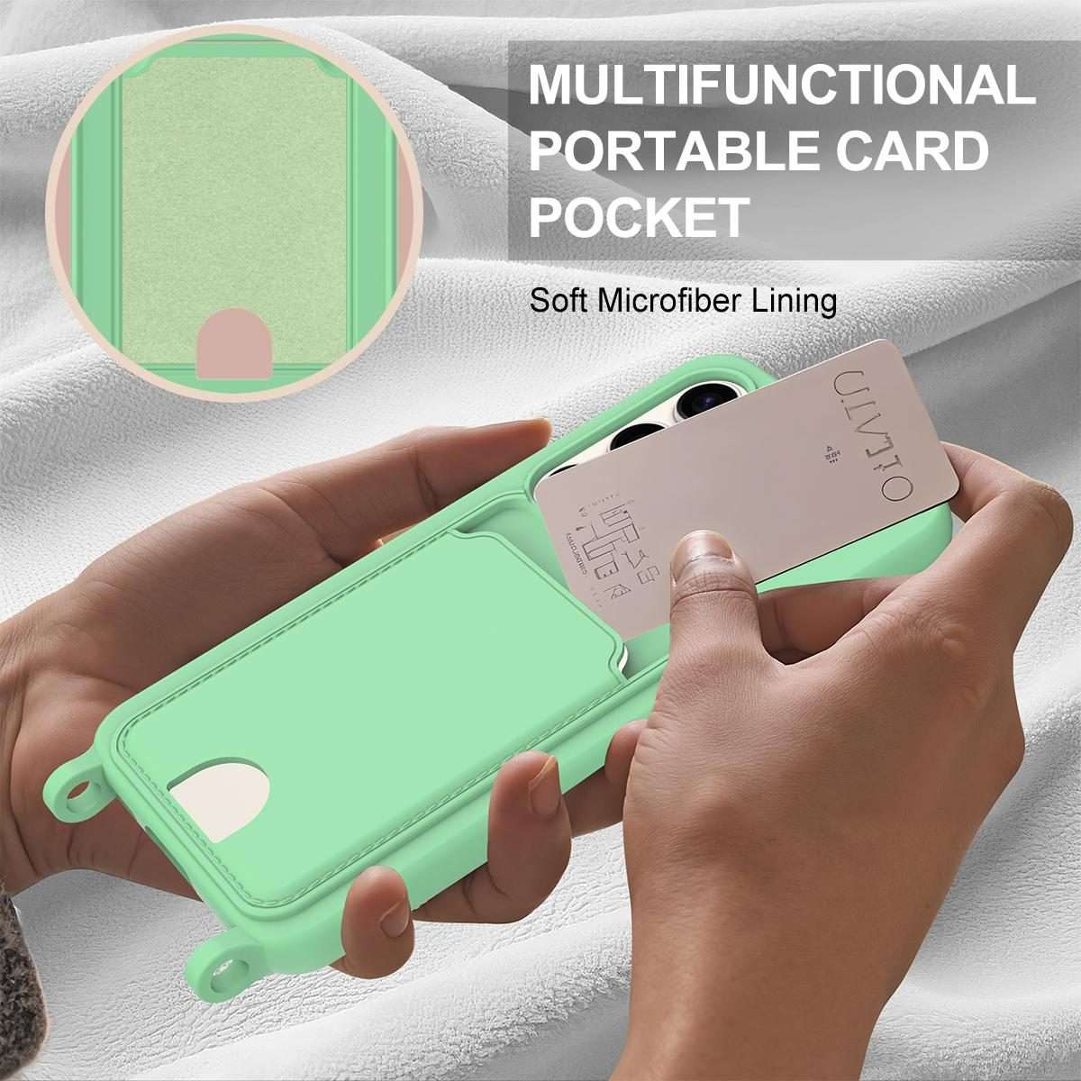 For Samsung Galaxy S23 5G Integrated Card Bag Solid Color Liquid Silicone Phone Case G ... (Green)