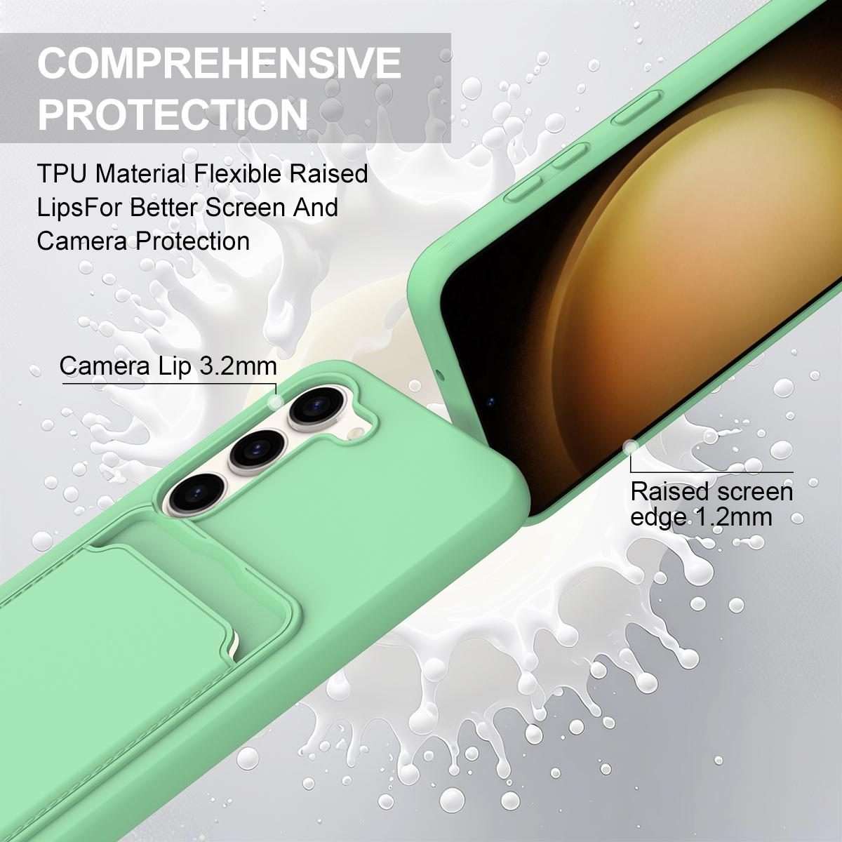 For Samsung Galaxy S23 5G Integrated Card Bag Solid Color Liquid Silicone Phone Case G ... (Green)