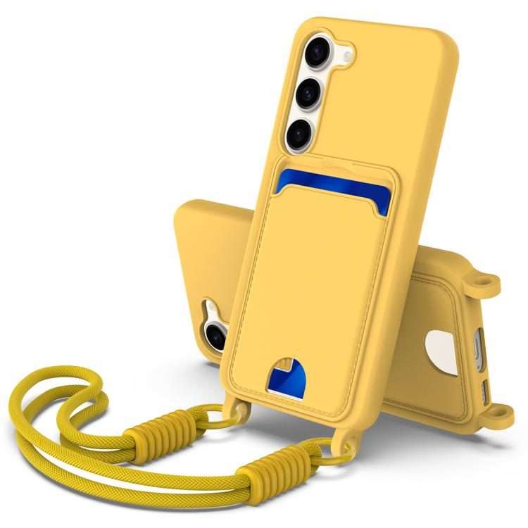 For Samsung Galaxy S23 5G Integrated Card Bag Solid Color Liquid Silicone Phone Case ... (Yellow)