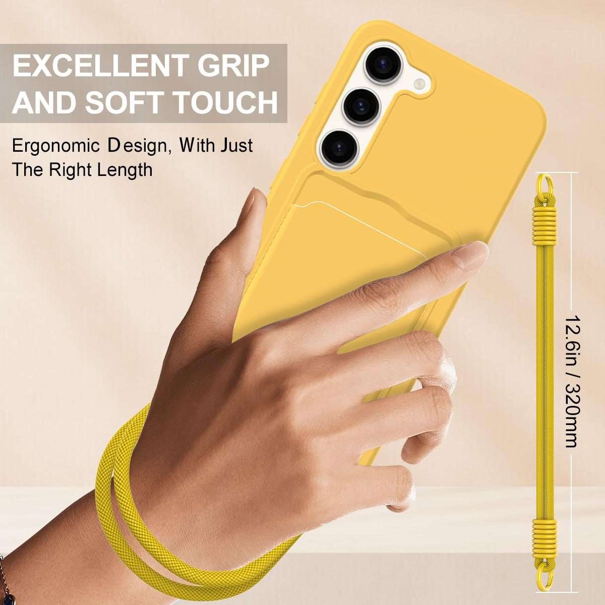 For Samsung Galaxy S23 5G Integrated Card Bag Solid Color Liquid Silicone Phone Case ... (Yellow)