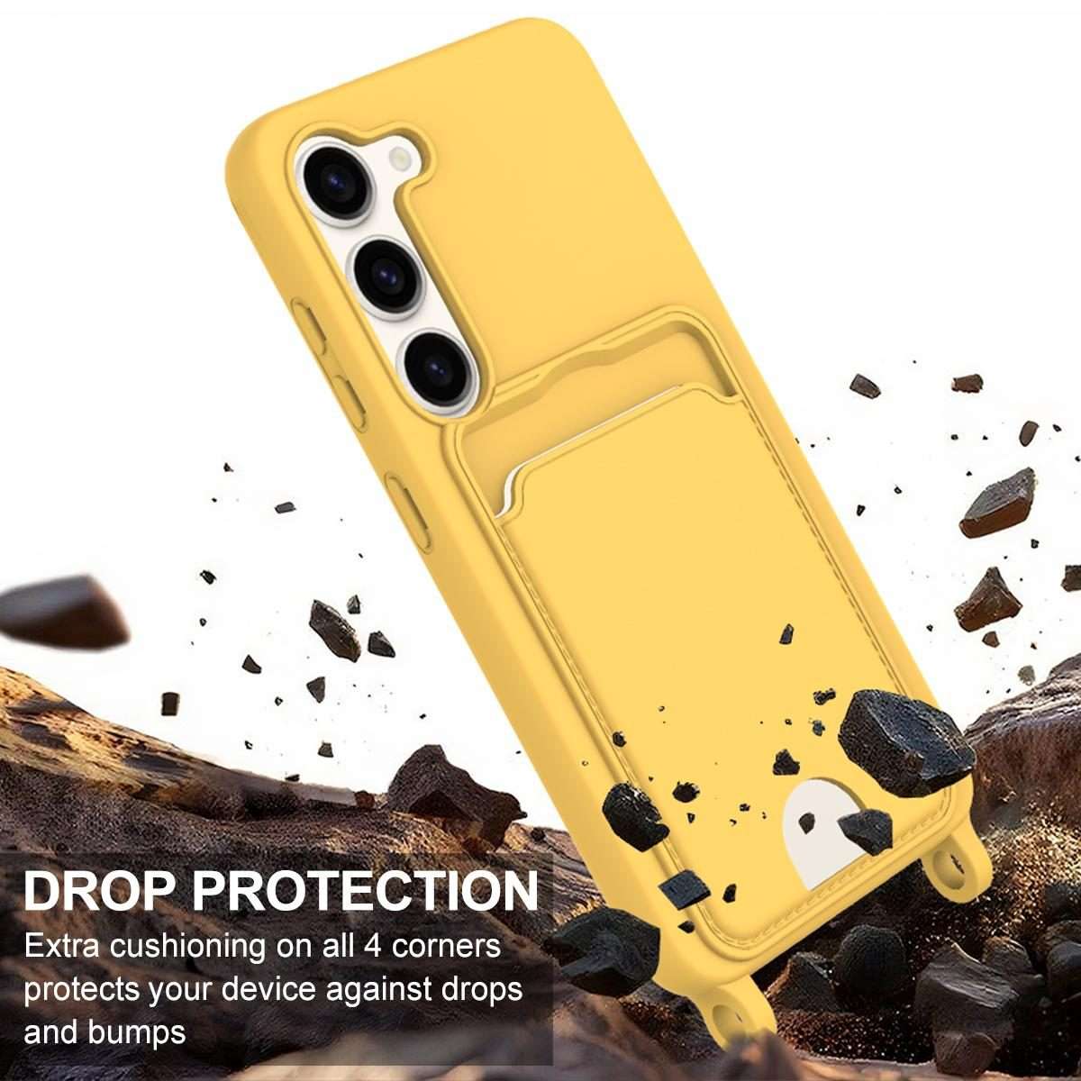 For Samsung Galaxy S23 5G Integrated Card Bag Solid Color Liquid Silicone Phone Case ... (Yellow)