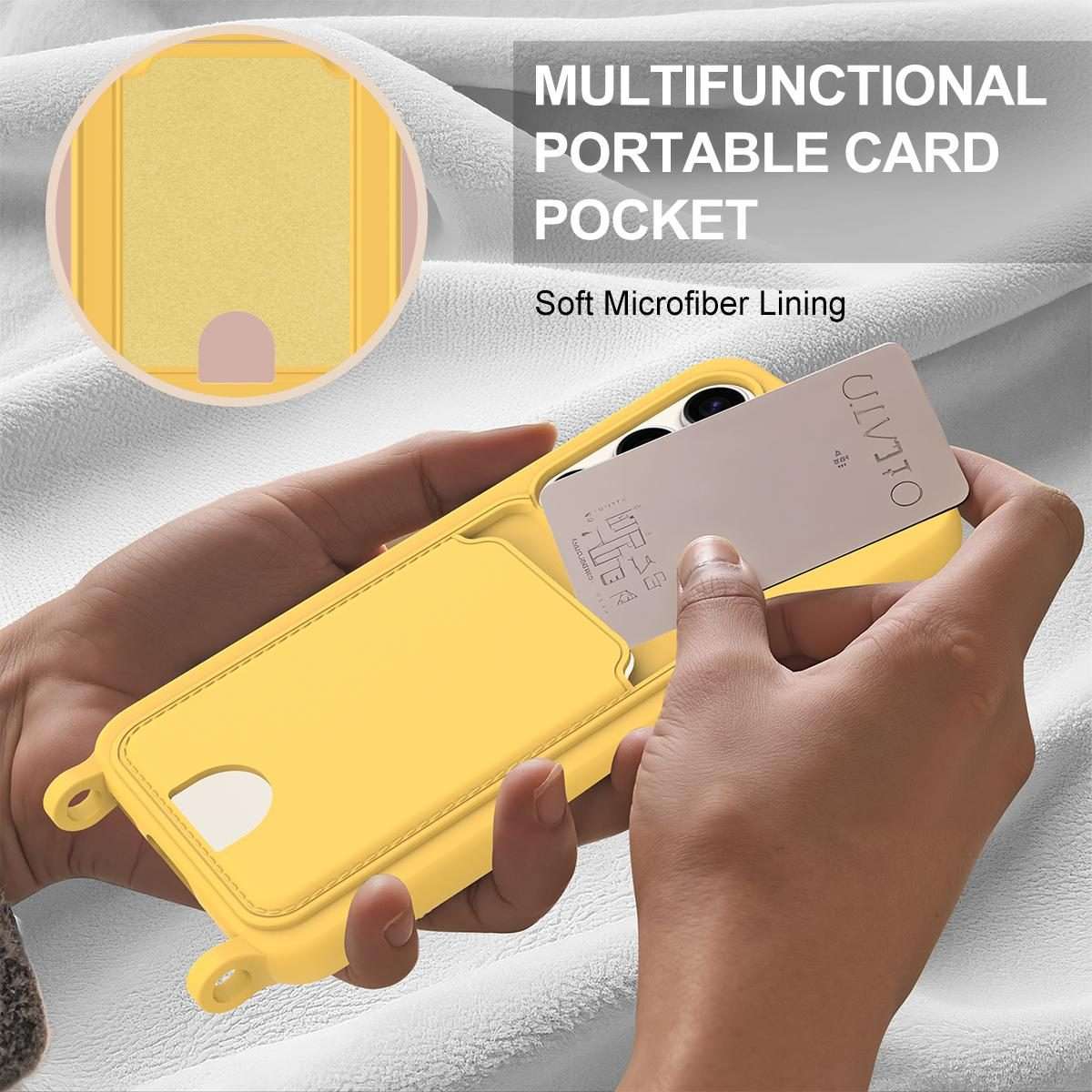 For Samsung Galaxy S23 5G Integrated Card Bag Solid Color Liquid Silicone Phone Case ... (Yellow)